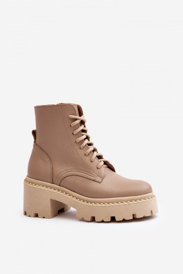 Zazoo 3413 Damenstiefel hohe Reitstiefel Auf massiven Absätzen Beige 2