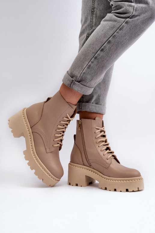 Zazoo 3413 Damenstiefel hohe Reitstiefel Auf massiven Absätzen Beige