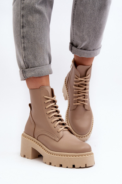 Zazoo 3413 Damenstiefel hohe Reitstiefel Auf massiven Absätzen Beige