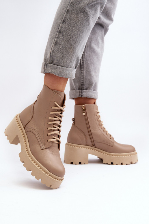 Zazoo 3413 Damenstiefel hohe Reitstiefel Auf massiven Absätzen Beige