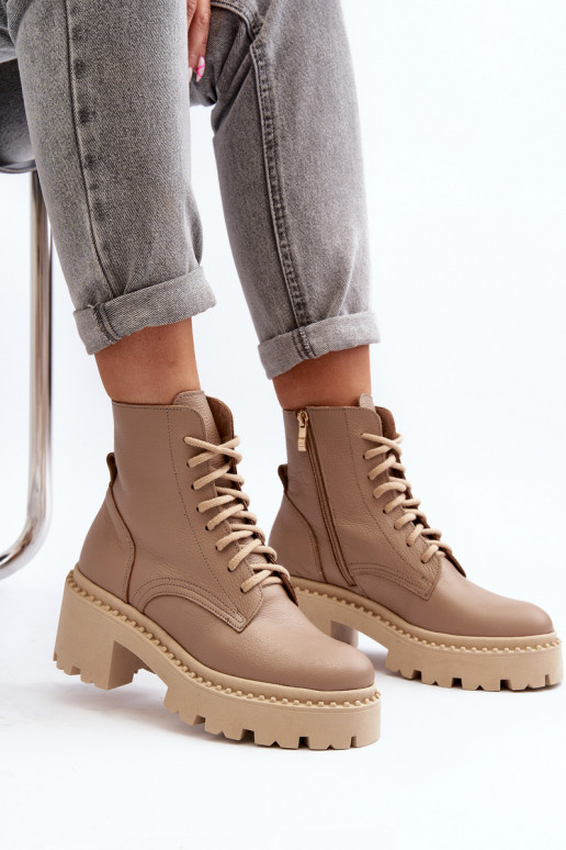 Zazoo 3413 Damenstiefel hohe Reitstiefel Auf massiven Absätzen Beige