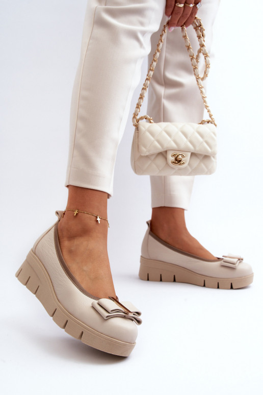 Ballerinas Leer met platform met ornamenten crème kleuren LeInski 3384 Ballerinas Leer met platform met ornamenten crème kleuren LeInski 3384