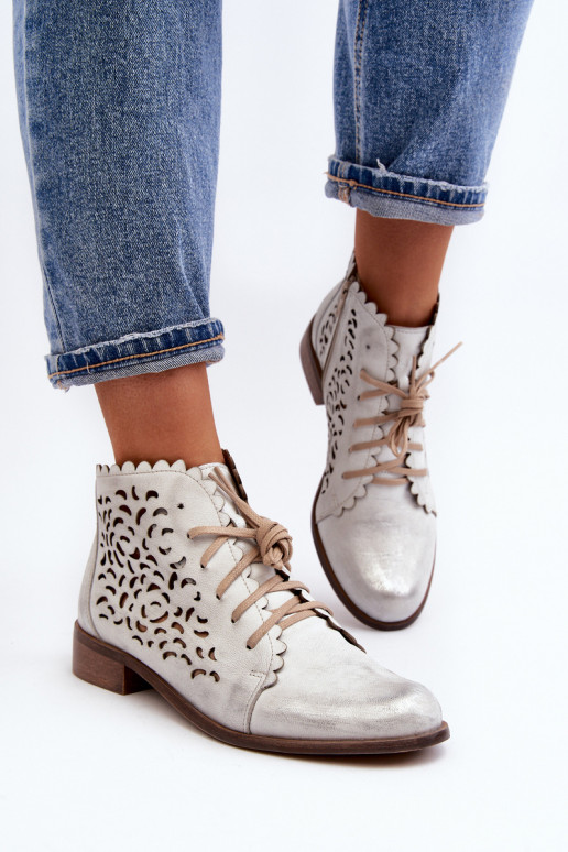 Zazoo 2871 Bottes ajourées Féminin avec des lacets couleur argent Zazoo 2871 Bottes ajourées Féminin avec des lacets couleur argent