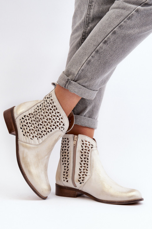 Zazoo 2791 Peau Bottes ajourées couleur dorée Zazoo 2791 Peau Bottes ajourées couleur dorée