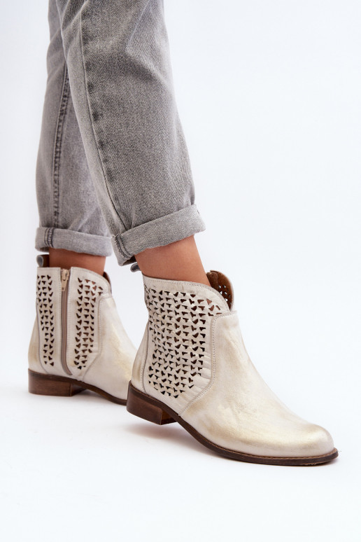 Zazoo 2791 Peau Bottes ajourées couleur dorée Zazoo 2791 Peau Bottes ajourées couleur dorée