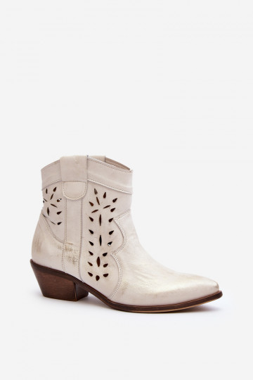 Zazoo 2870 Peau Bottes Sur un talon bas avec des éléments ajourés couleur argent 2