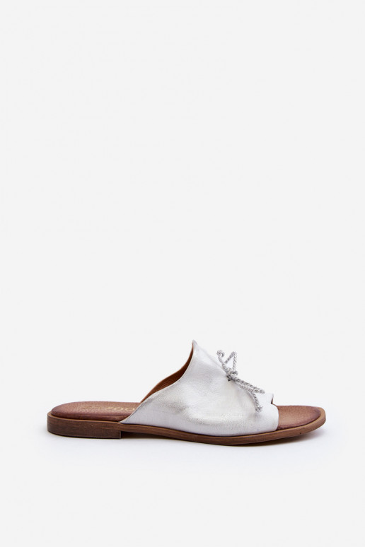 Zazoo 2659 Leren pantoffels Dames zilvere kleur Zazoo 2659 Leren pantoffels Dames zilvere kleur