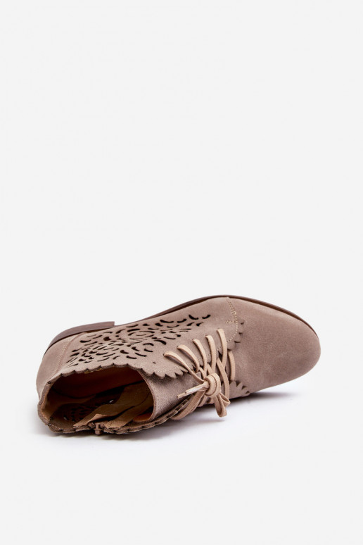 Zazoo 2871 Bottes ajourées Féminin avec des lacets beige Zazoo 2871 Bottes ajourées Féminin avec des lacets beige