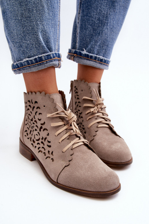 Zazoo 2871 Bottes ajourées Féminin avec des lacets beige Zazoo 2871 Bottes ajourées Féminin avec des lacets beige