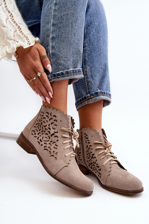 Zazoo 2871 Bottes ajourées Féminin avec des lacets beige Zazoo 2871 Bottes ajourées Féminin avec des lacets beige