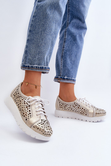 Zazoo 2821 Peau chaussures Féminin avec des éléments ajourés couleur dorée