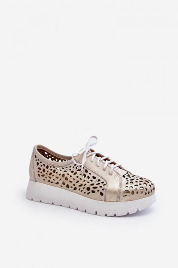 Zazoo 2821 Leer schoenen Dames met elementen van opengeInerkt gouden kleur 2
