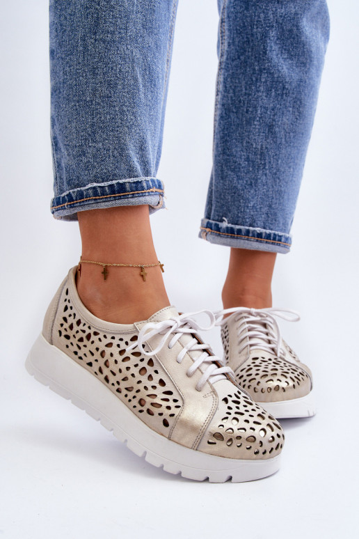 Zazoo 2821 Peau chaussures Féminin avec des éléments ajourés couleur dorée