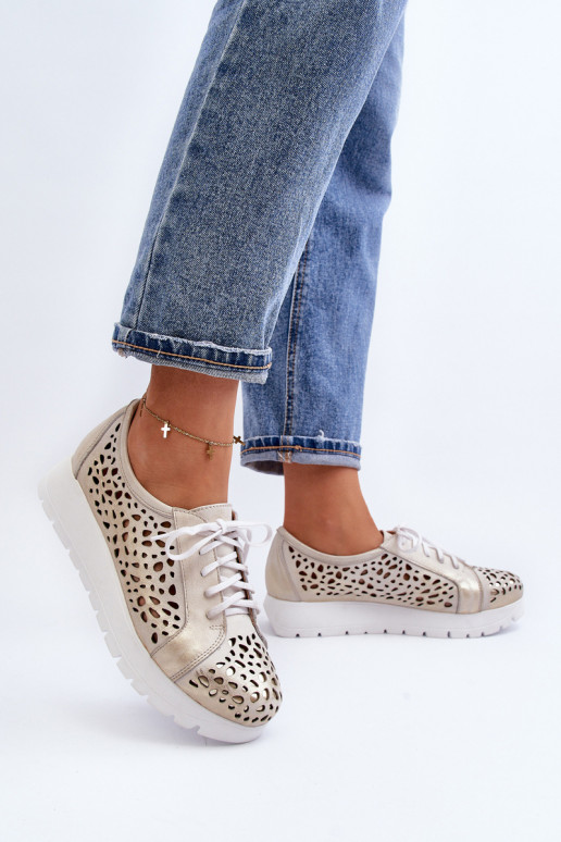 Zazoo 2821 Peau chaussures Féminin avec des éléments ajourés couleur dorée