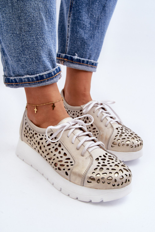 Zazoo 2821 Peau chaussures Féminin avec des éléments ajourés couleur dorée