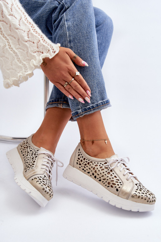 Zazoo 2821 Peau chaussures Féminin avec des éléments ajourés couleur dorée