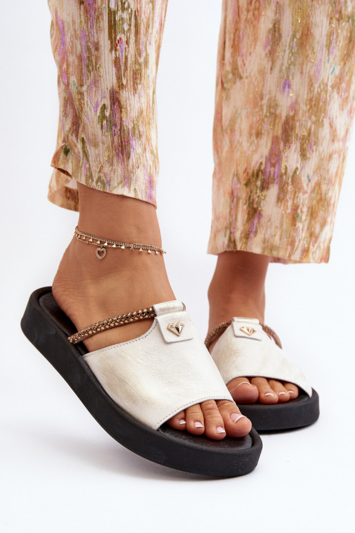 Zazoo 2896 Damespantoffels Leer INit-gouden kleur Zazoo 2896 Damespantoffels Leer INit-gouden kleur