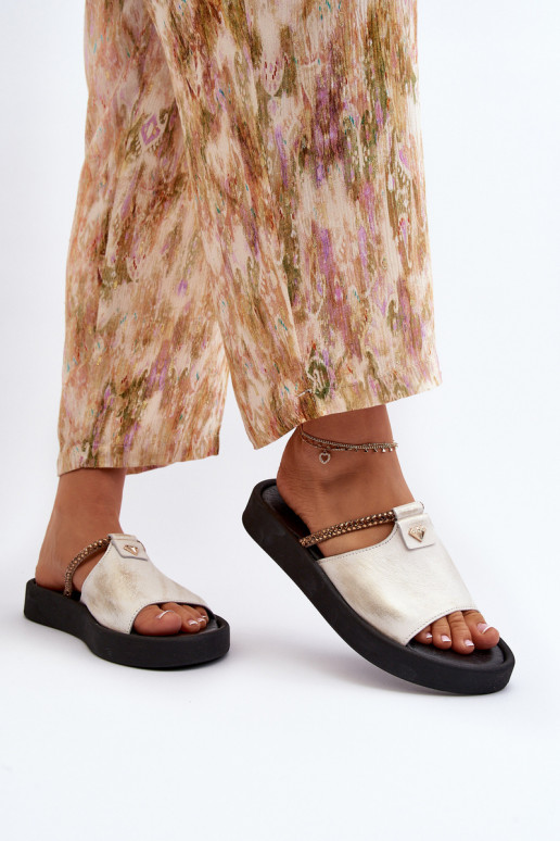 Zazoo 2896 Damenhausschuhe Haut INeiß-goldene Farbe Zazoo 2896 Damenhausschuhe Haut INeiß-goldene Farbe