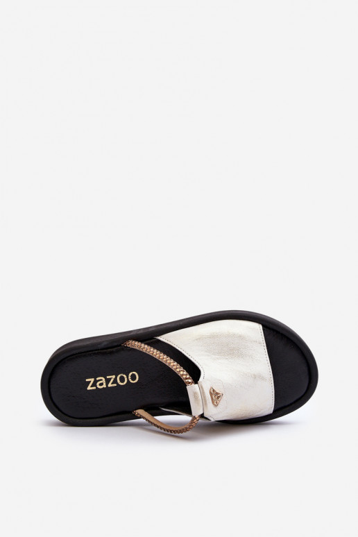 Zazoo 2896 Pantoufles pour femmes Peau Blanc-couleur dorée Zazoo 2896 Pantoufles pour femmes Peau Blanc-couleur dorée