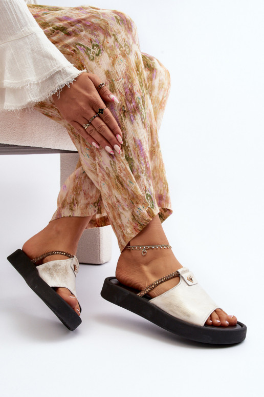 Zazoo 2896 Damenhausschuhe Haut INeiß-goldene Farbe Zazoo 2896 Damenhausschuhe Haut INeiß-goldene Farbe