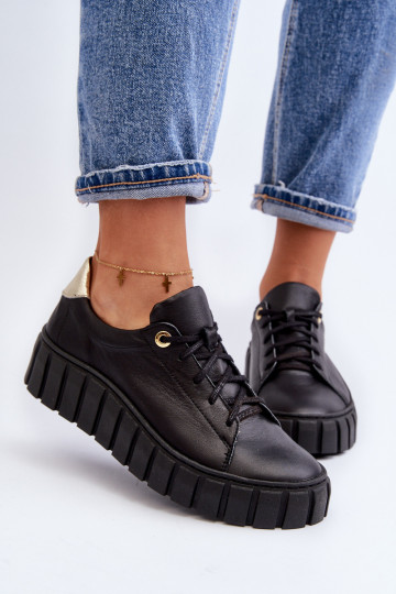 Zazoo 2919 Féminin Peau chaussures Sur une semelle épaisse couleur noire