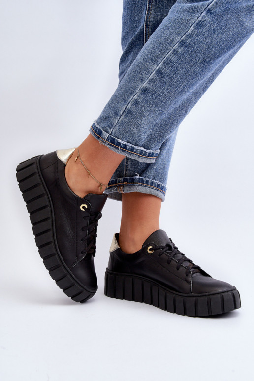 Zazoo 2919 Féminin Peau chaussures Sur une semelle épaisse couleur noire