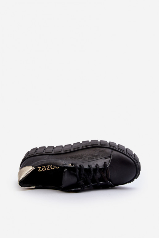 Zazoo 2919 Féminin Peau chaussures Sur une semelle épaisse couleur noire