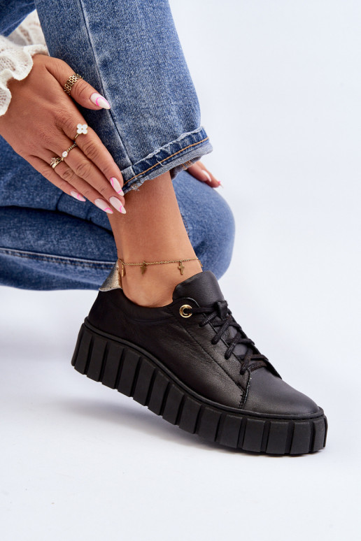 Zazoo 2919 Féminin Peau chaussures Sur une semelle épaisse couleur noire