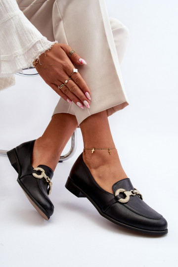 Zazoo 2880 Mocassins en cuir pour femmes avec ornements couleur noire 2