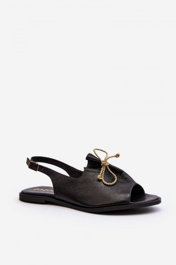 Zazoo 2898 Peau Sandales plates couleur noire