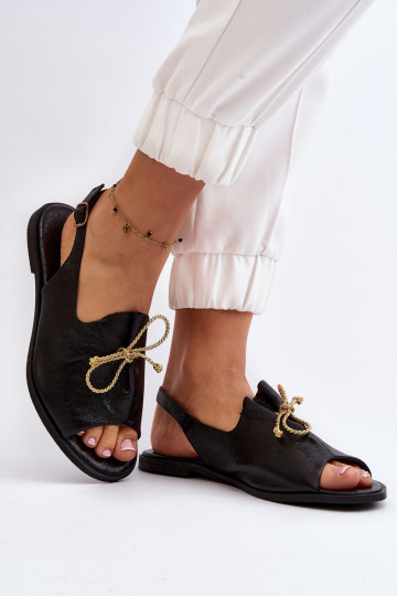 Zazoo 2898 Peau Sandales plates couleur noire 2