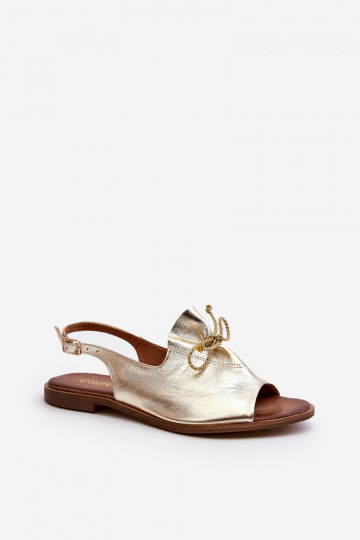Zazoo 2898 Leer Platte sandalen gouden kleur