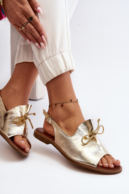 Zazoo 2898 Leer Platte sandalen gouden kleur Zazoo 2898 Leer Platte sandalen gouden kleur