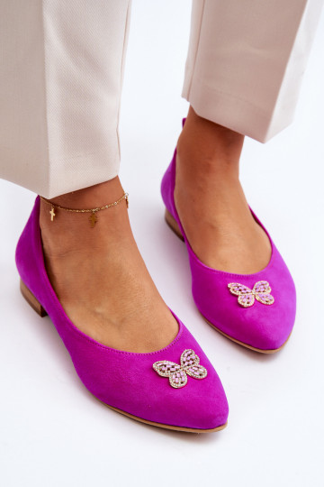 Zazoo 2887 Ballerinas aus INildleder Mit Dekorationen Schmetterlingem pinke Farbe