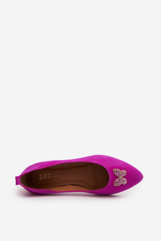 Zazoo 2887 Ballerinas van suède Met sierlijk Vlindersm roze Zazoo 2887 Ballerinas van suède Met sierlijk Vlindersm roze