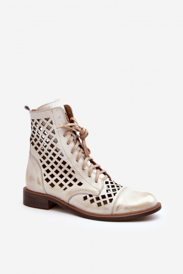 Zazoo 2695 avec des éléments ajourés Peau Bottes couleur dorée Przecierany