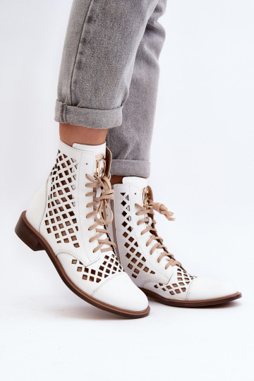 Zazoo 2695 avec des éléments ajourés Peau Bottes couleur blanche 2