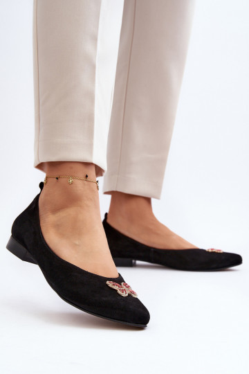 Zazoo 2887 Wildleder Ballerinas mit hübschen Schmetterlingen, schwarz