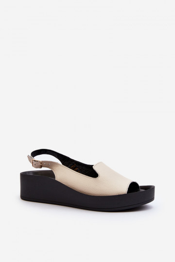 Zazoo 2893 leren dames sandalen op dikke zool, ivoorkleurig