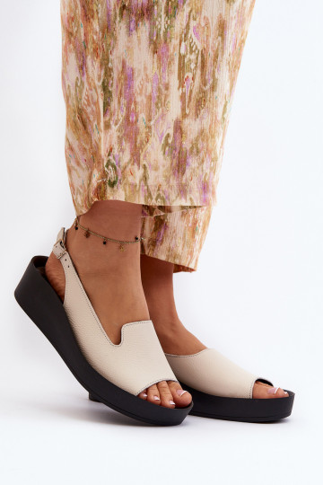 Zazoo 2893 leren dames sandalen op dikke zool, ivoorkleurig 2