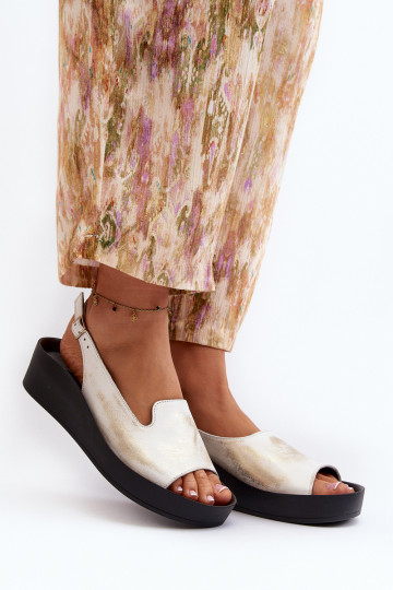 Zazoo 2893 Sandales pour femmes Peau na Épaisj PodeszÀie couleur dorée Przecierany 2