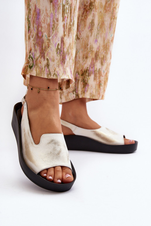 Zazoo 2893 Dames sandalen Leer na Dikj PodeszInie gouden kleur Przecierany Zazoo 2893 Dames sandalen Leer na Dikj PodeszInie gouden kleur Przecierany