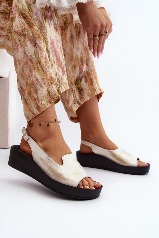 Zazoo 2893 Dames sandalen Leer na Dikj PodeszInie gouden kleur Przecierany Zazoo 2893 Dames sandalen Leer na Dikj PodeszInie gouden kleur Przecierany