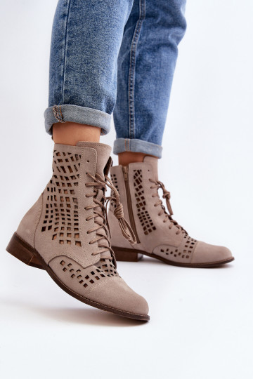 Zazoo 2627 avec des éléments ajourés Peau Bottes beige