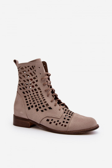 Zazoo 2627 met elementen van opengeInerkt Leer Laarzen beige 2