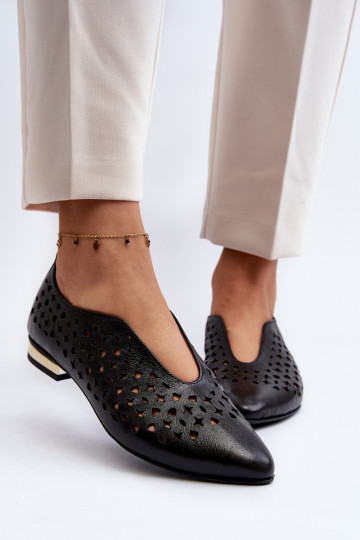 Zazoo 2883 Ballerines ajourées Fabriqué en cuir naturel couleur noire