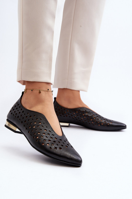 Zazoo 2883 Ballerines ajourées Fabriqué en cuir naturel couleur noire