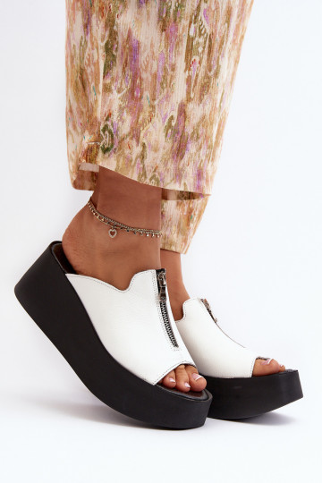 Zazoo 2916 mules pour femmes avec plateforme et zips, couleur blanche 2