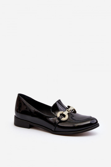 Zazoo 2880 mocassins pour femmes avec effet verni et ornements, couleur noire
