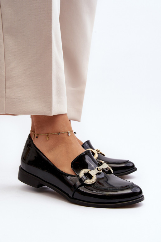 Zazoo 2880 Féminin Mocassins avec effet vernis avec des ornements couleur noire Zazoo 2880 Féminin Mocassins avec effet vernis avec des ornements couleur noire